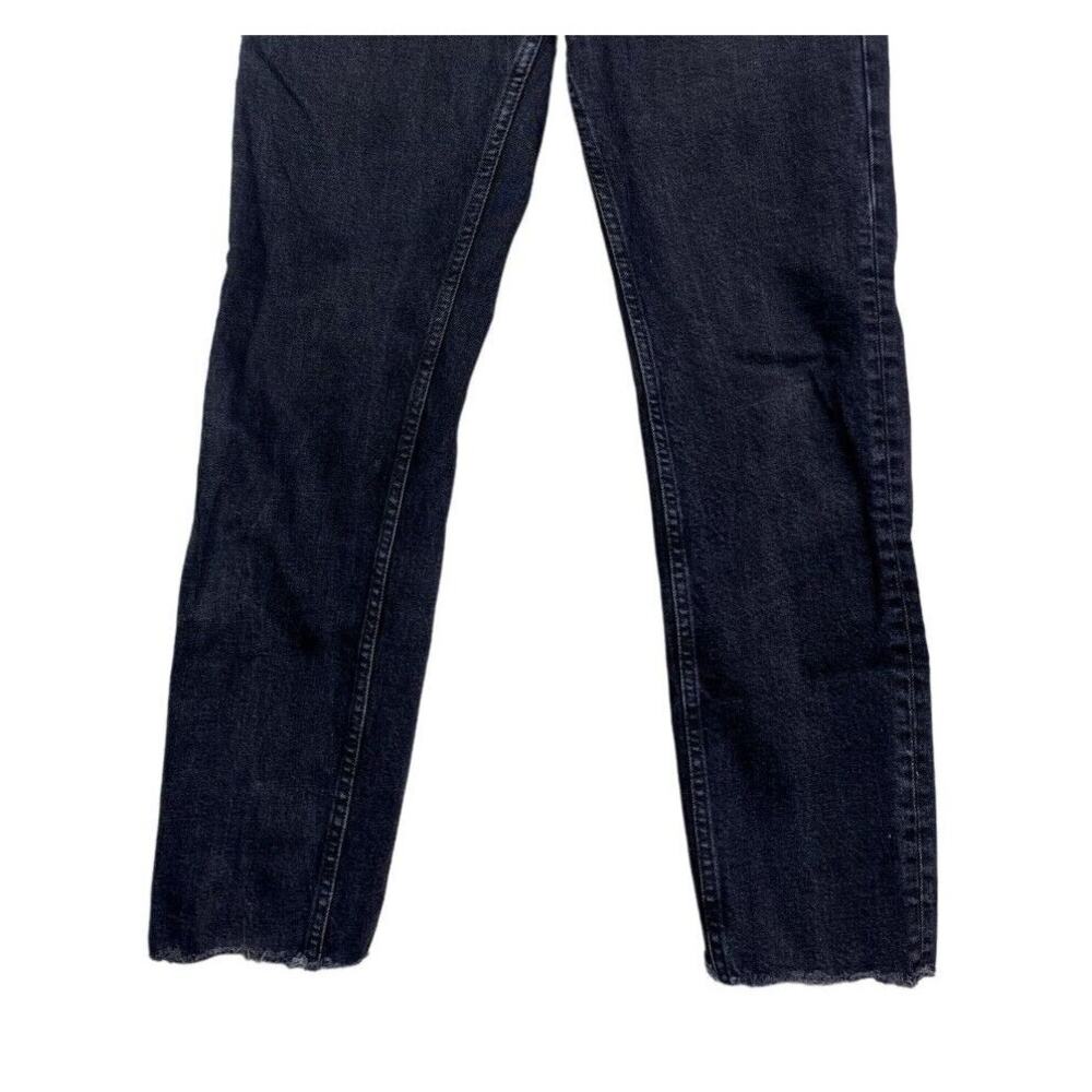 ZARA Straight Leg Cropped High Waisted Stretch Jeans Raw Hem 6 Rinsed Black - Picture 7 of 15